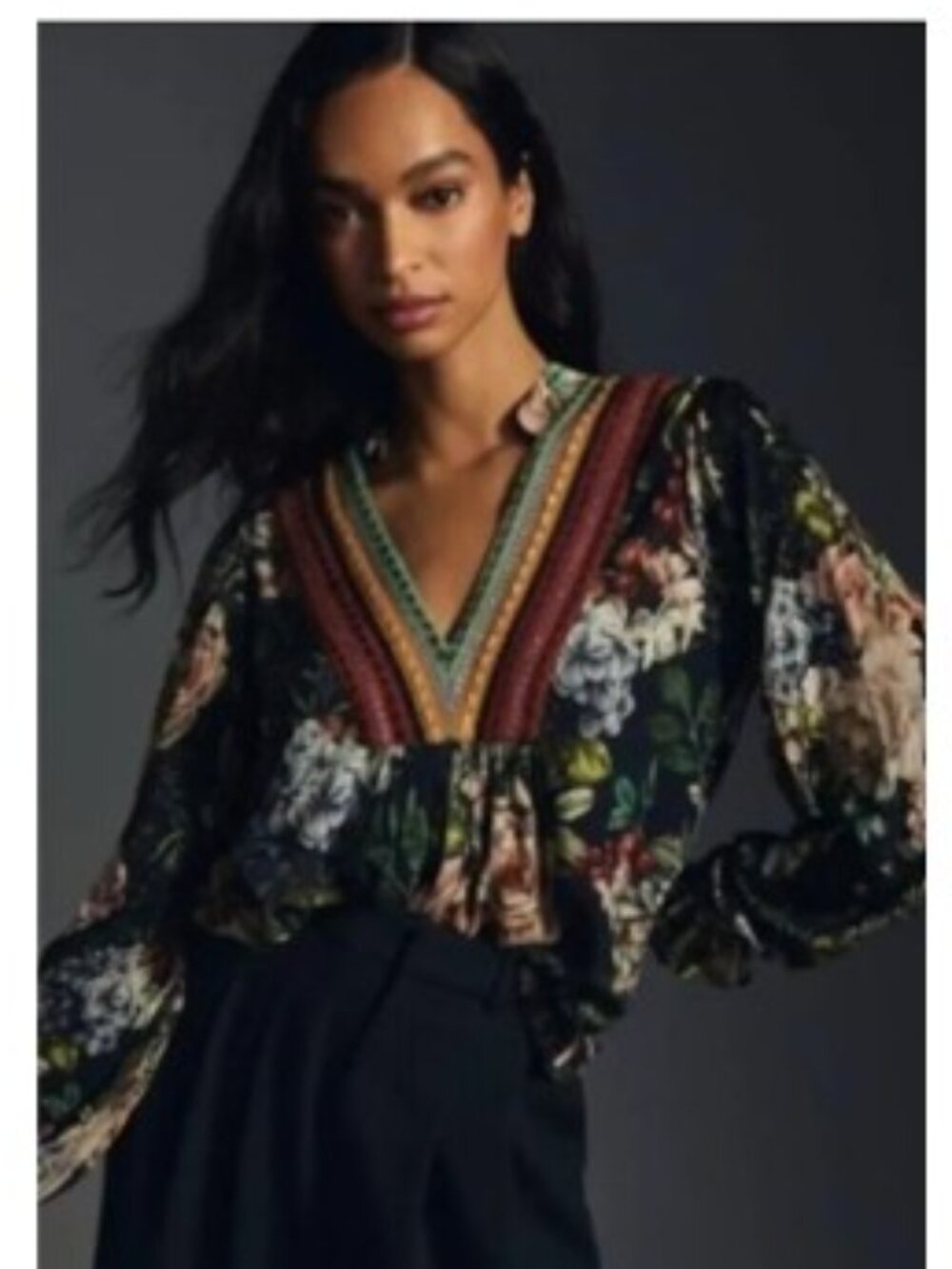 Anthropologie Bl-nk Stephanie Top in Dark Floral Print Long Sleeves – Size Small - Picture 2 of 9